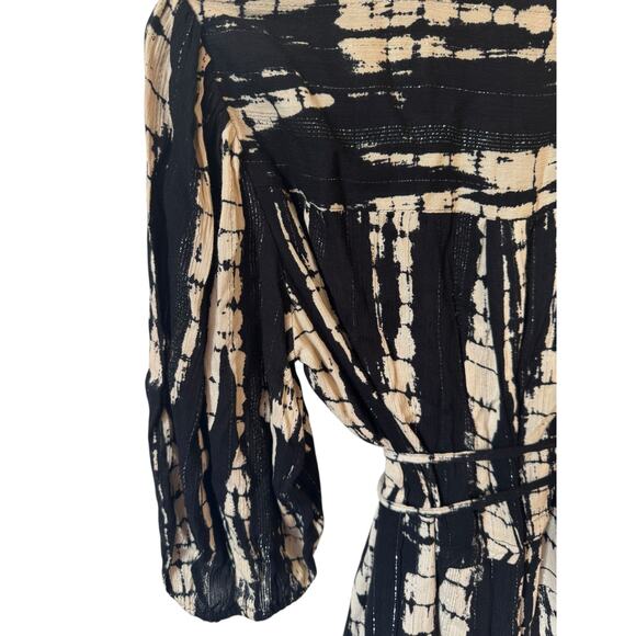 ba&sh Kenya Tie Dye Dress Size Large (3) Black Noir & Beige Metallic 3/4 Sleeves - Picture 7 of 13